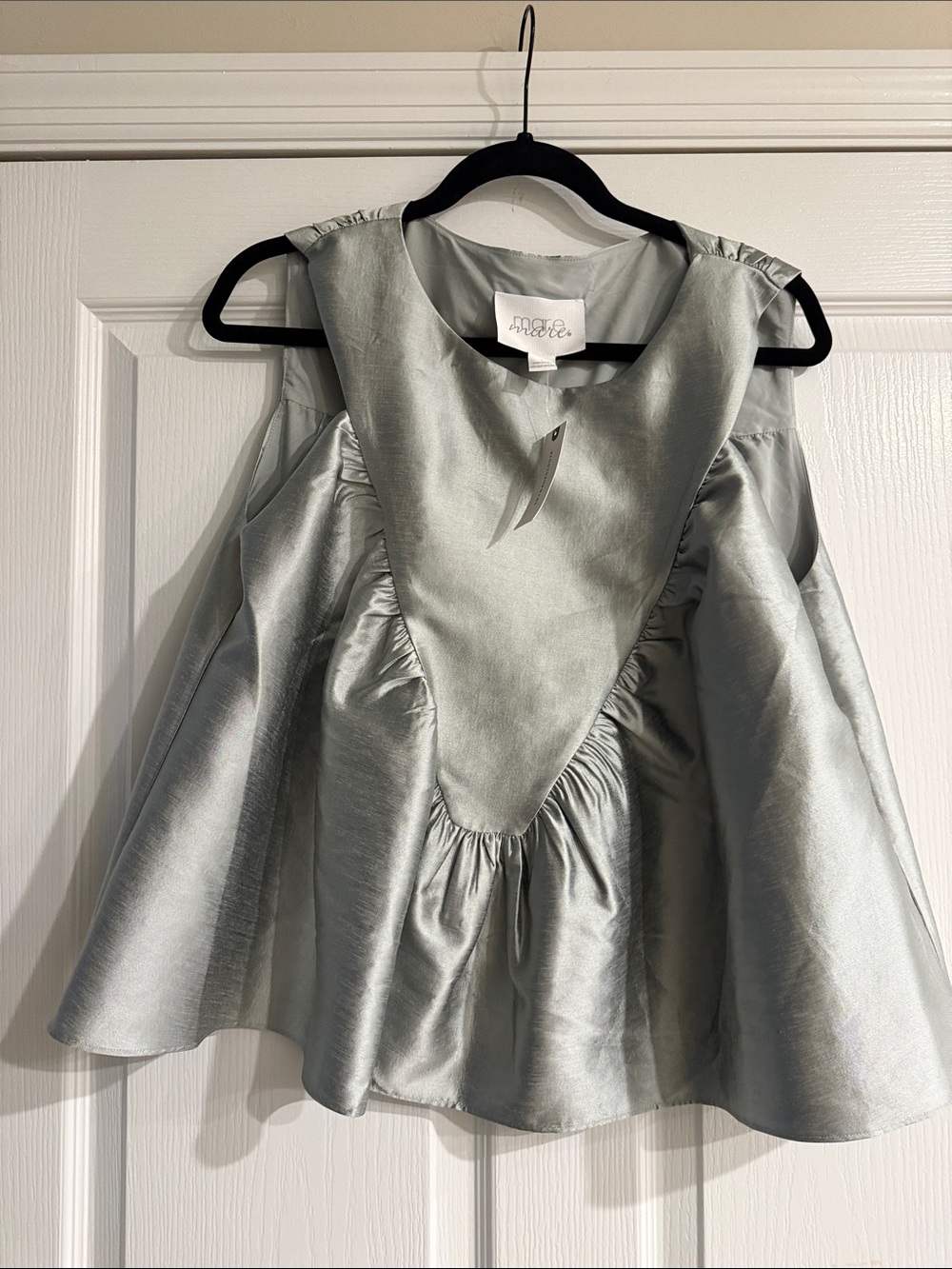 Mare Mare Anthropologie Luxe Light Green  Satin Ruffle Tank